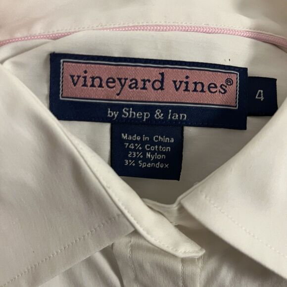 Vineyard Vines White Button Up Blouse 4 Preppy Coastal Clean Classic Pink Whale - Picture 2 of 9